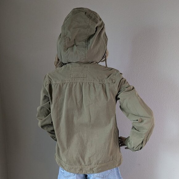 J. Crew Jacket Women's Small Green 720 Hooded Utility Cotton Military Style Coat - Picture 5 of 16